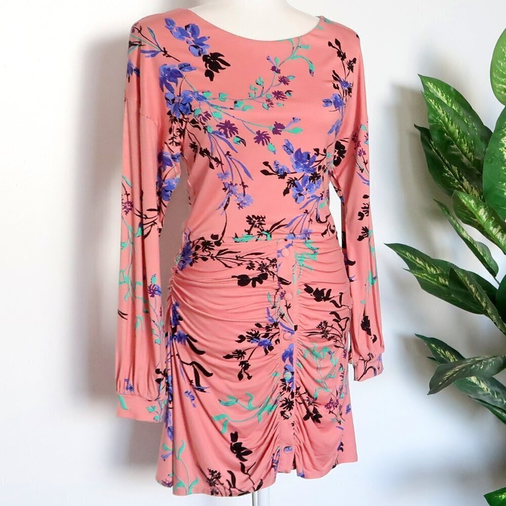House Of Harlow 1960 x Revolve Siri Mini Dress Blush Fleur Long Sleeve Floral M - Picture 5 of 13
